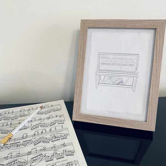 Handmade Print: Digital Sketch Upright Piano Print on A5 Handmade Deckle Edge Paper (Frame not included)