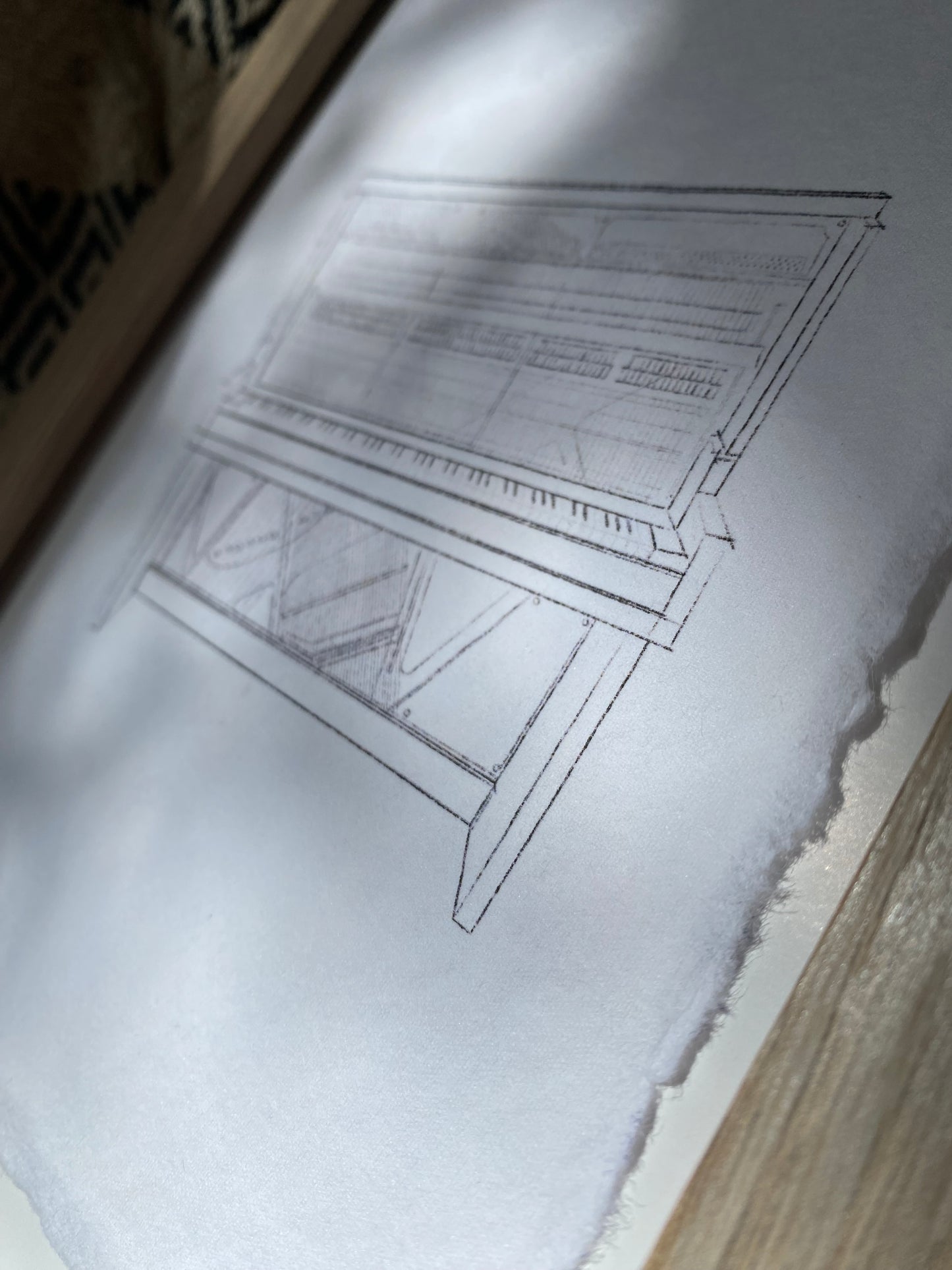 Handmade Print: Digital Sketch Upright Piano Print on A5 Handmade Deckle Edge Paper (Frame not included)