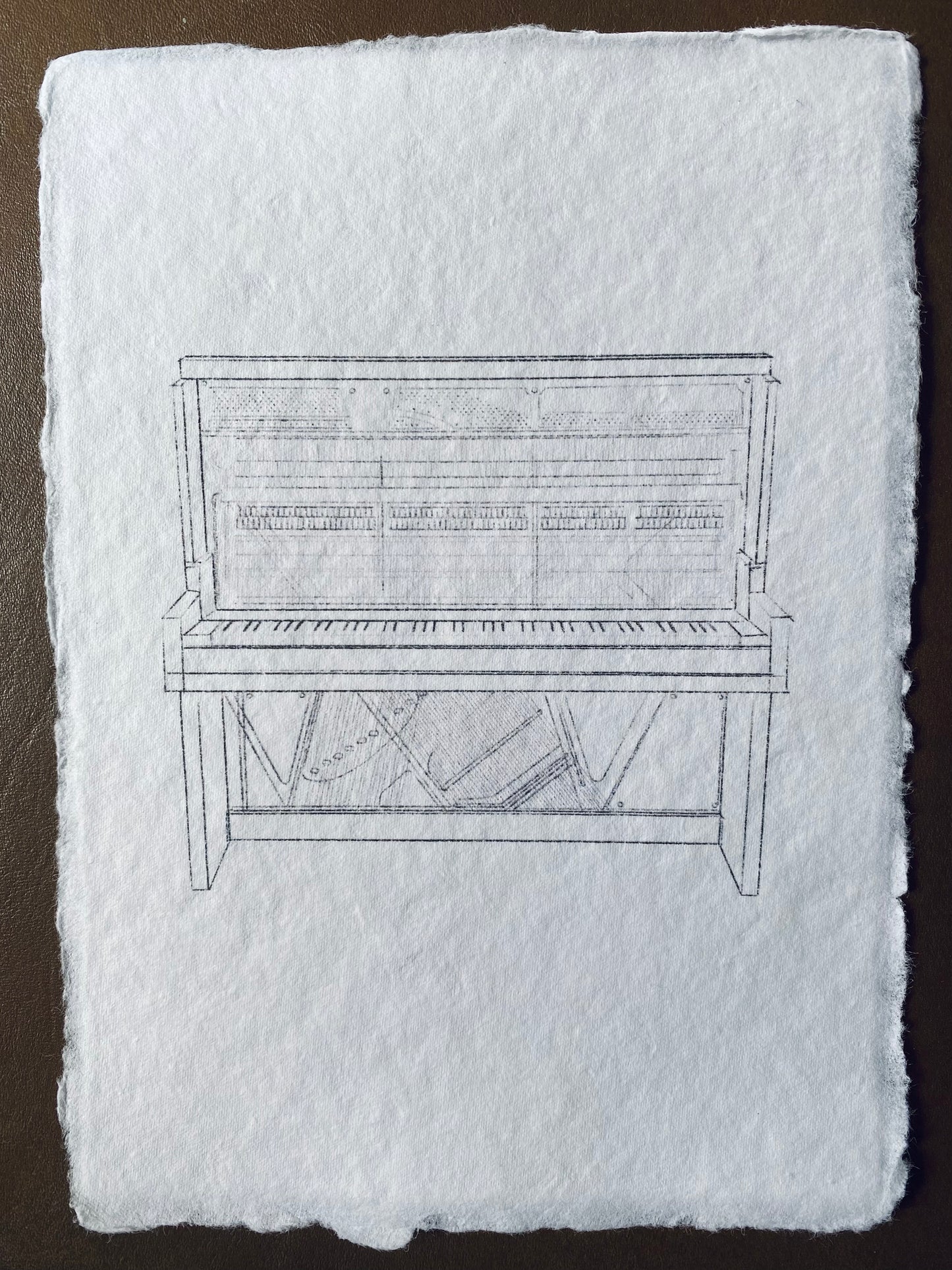Handmade Print: Digital Sketch Upright Piano Print on A5 Handmade Deckle Edge Paper (Frame not included)