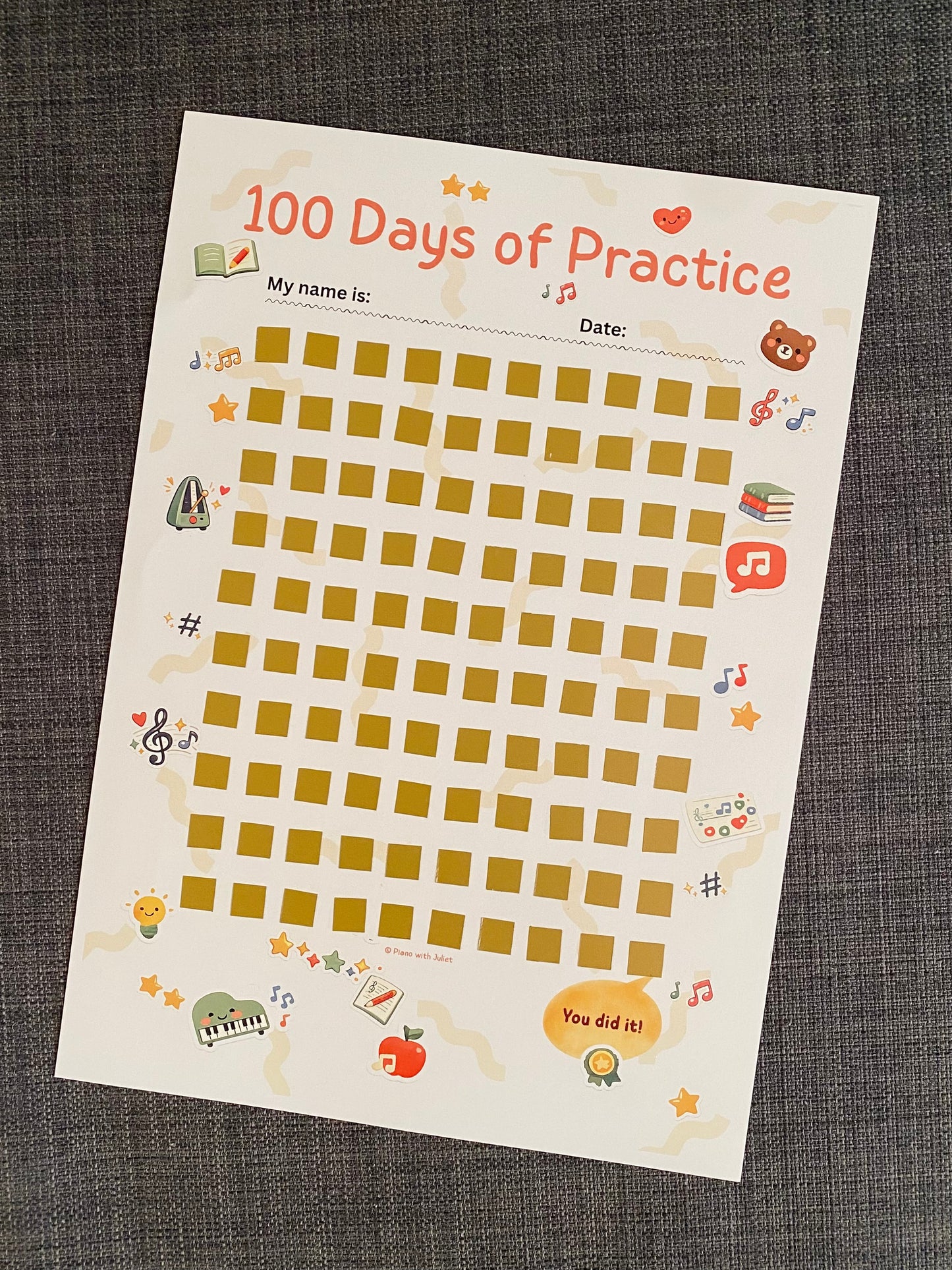 100 Days of Practice Scratch A4 Poster
